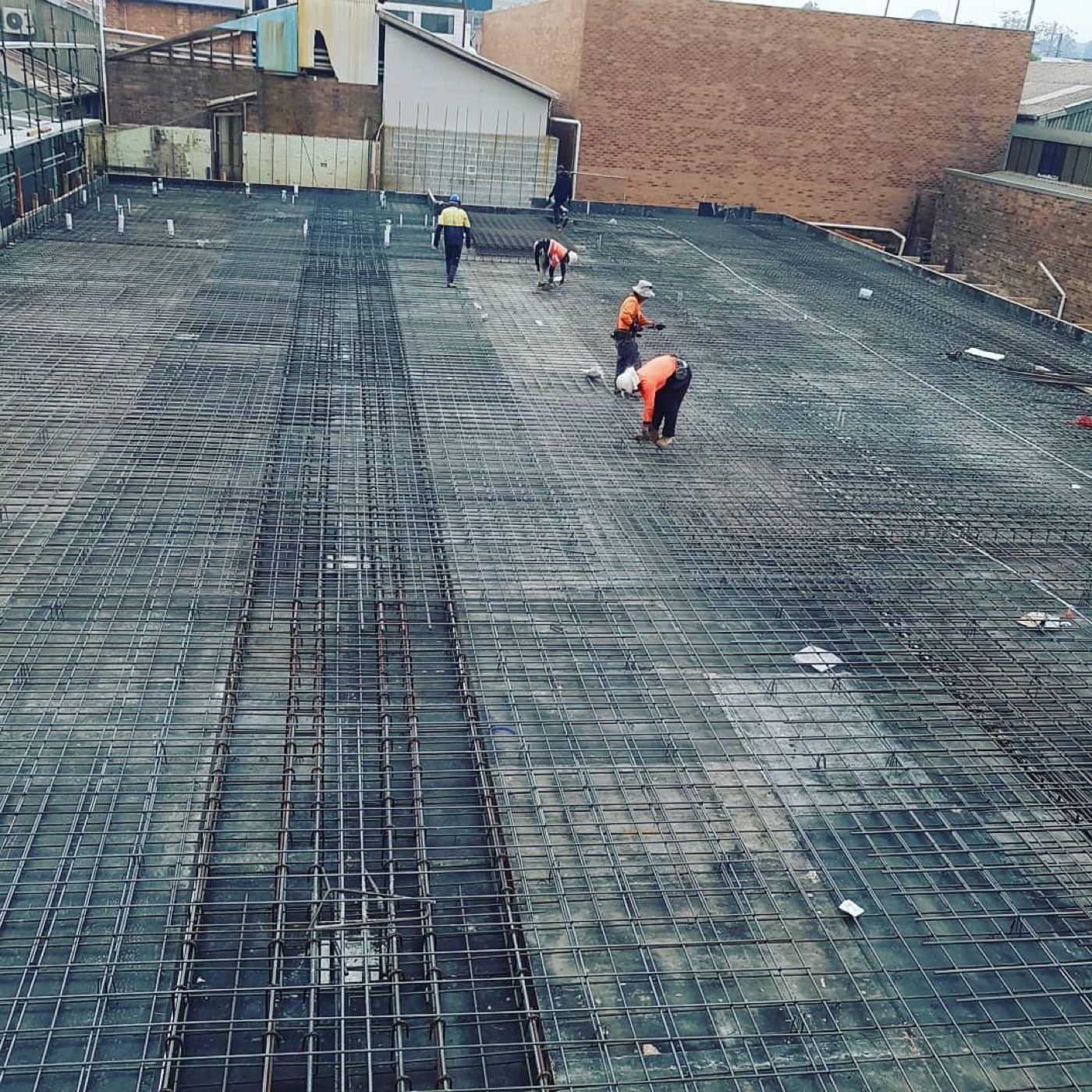 Suspended slab with steel reinforcement laid out, ready for pour — Sydney